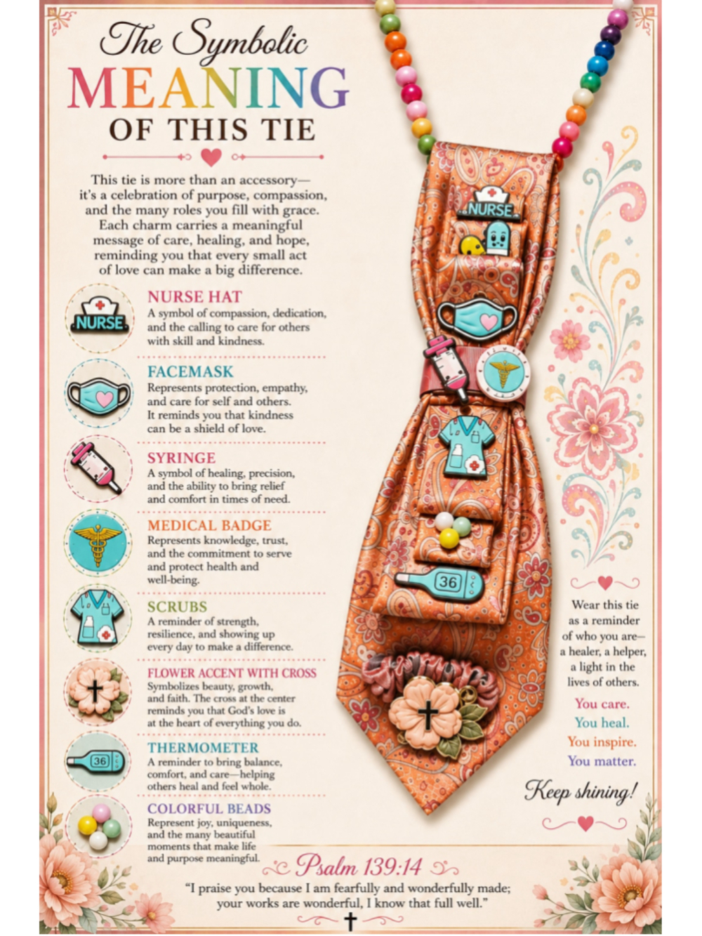 Pinkest Orange Multicolor Embellished Nurse Theme Necklace Tie